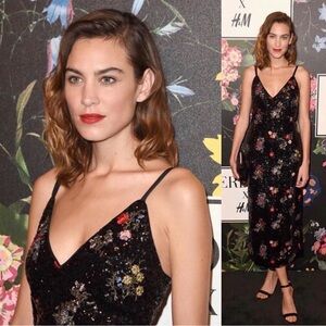 NWT - Erdem x H&M - Black Floral Print Sequin Dress - Sz US6 - ASO Alexa Chung